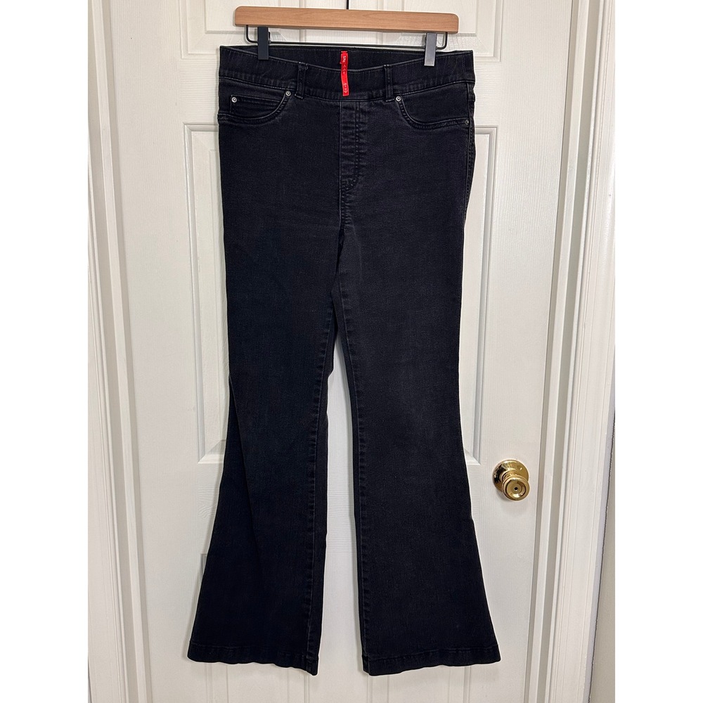 Spanx Flare Jeans Black Pull On High Rise Stretch Denim Pants Womens Size Large